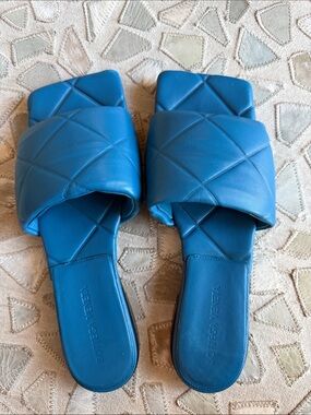Bottega Veneta Blue Quilted Leather Slide Sandals